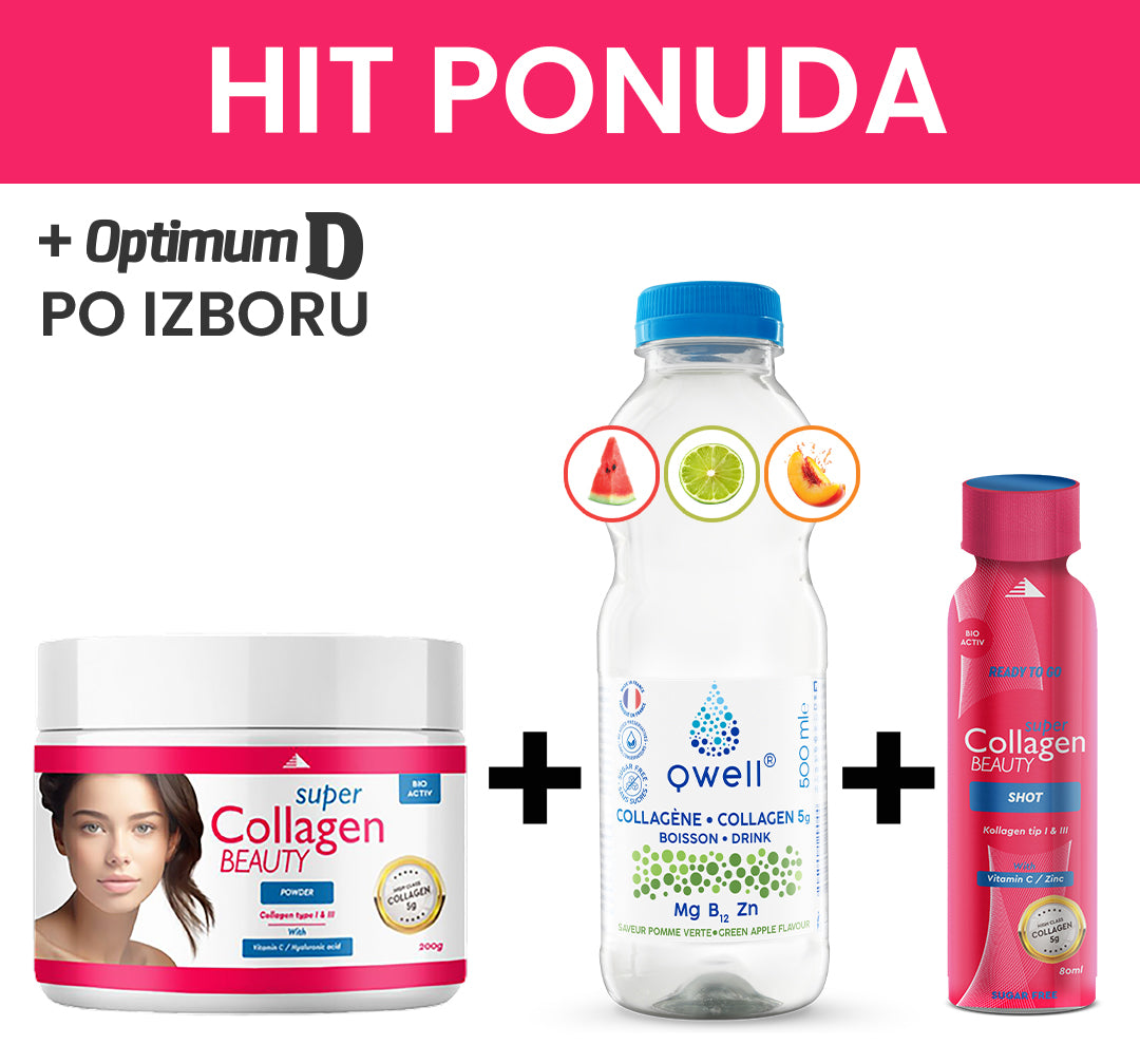 Super Collagen Beauty Powder + Kolagenska voda + GRATIS collagen shot + GRATIS D3 vitamini po izboru