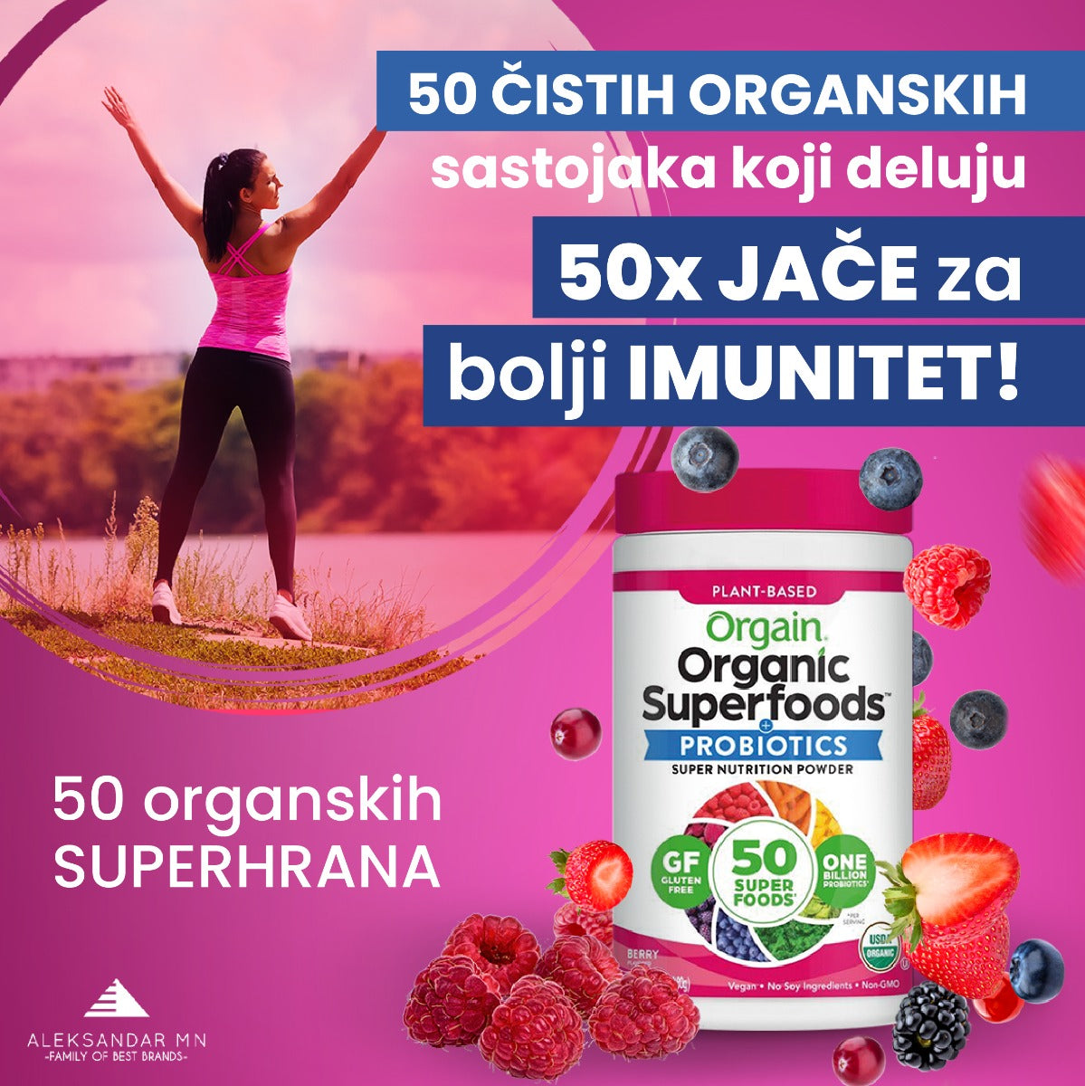 Orgain Organic Superfoods Probiotics, šumsko voće, 280g