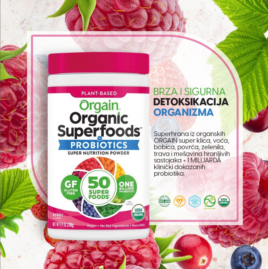 Orgain Organic Superfoods Probiotics, šumsko voće, 280g