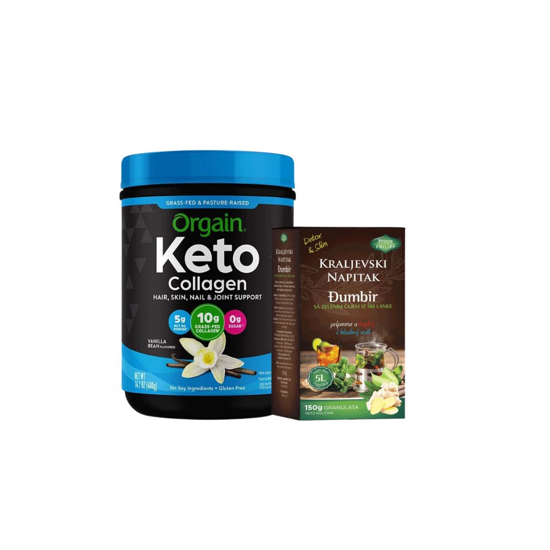 Orgain Keto Collagen sa MCT uljem, vanila, 400g + Kraljevski zeleni caj koji je detox organizma
